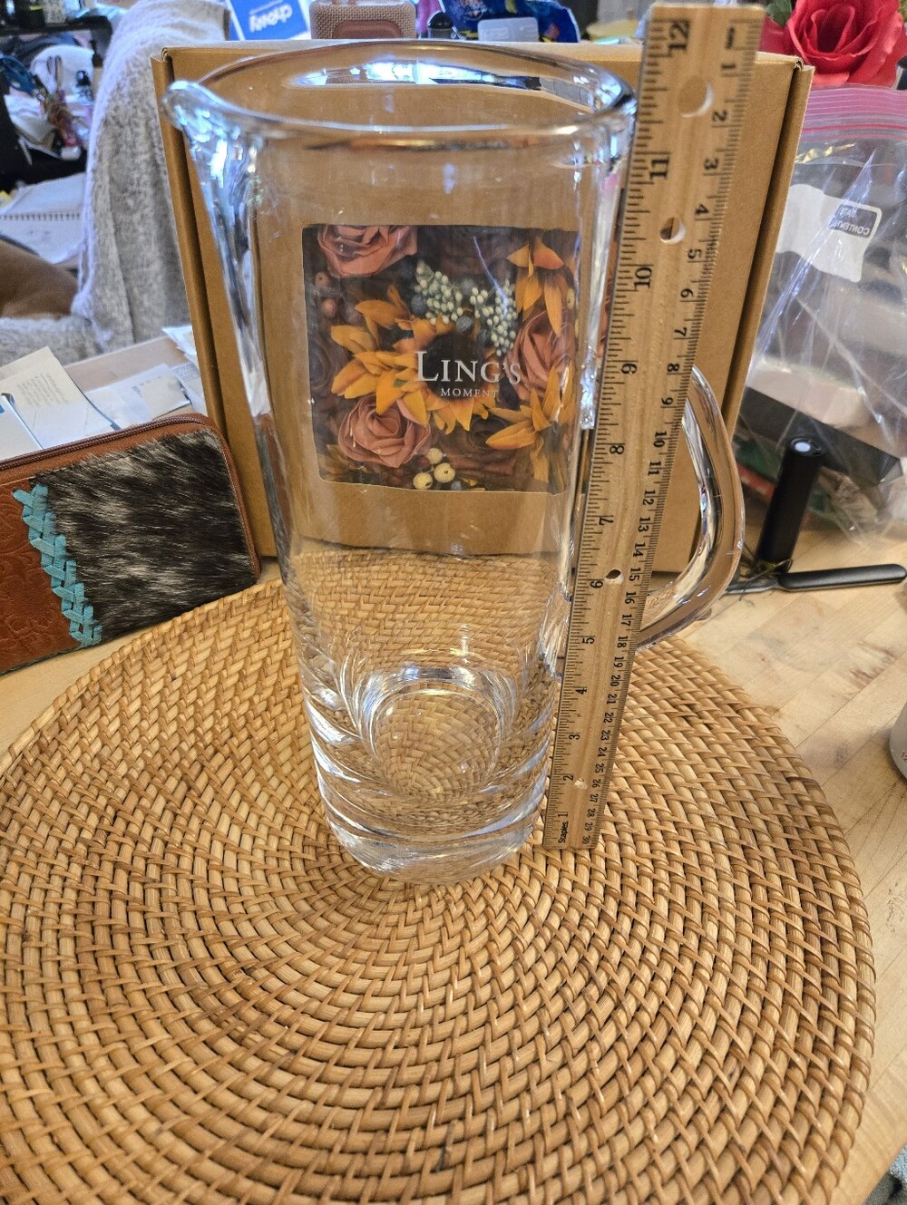 Retro Style Heavy Clear Glass Water Pitcher Ribbed Base Ice Lip Unmarked 🧊